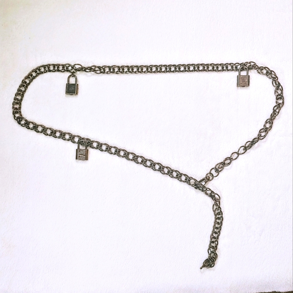 Silver Chain Belt with Lock Accents